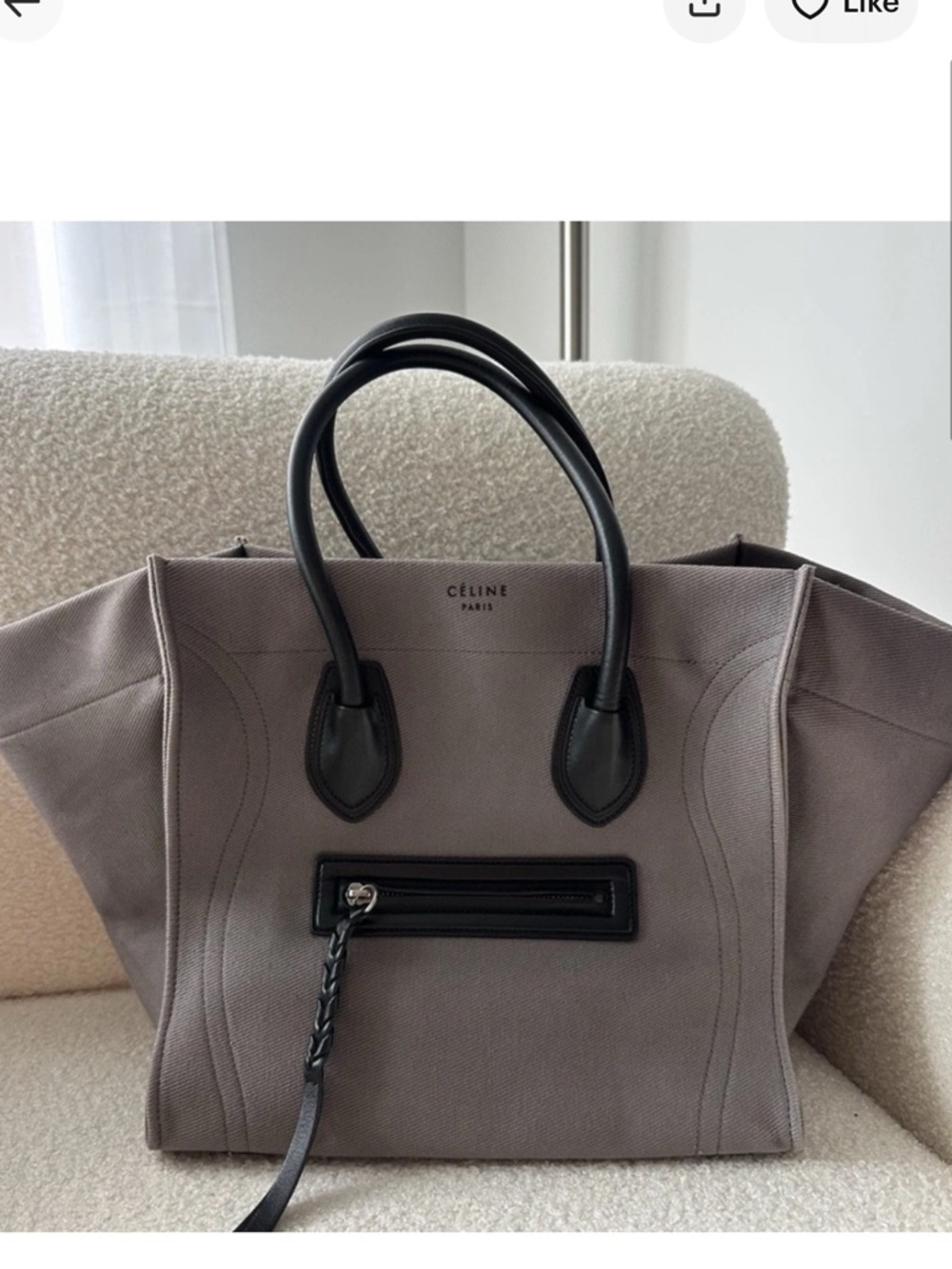 Celine Medium Phantom Tote in Taupe with Black Trim